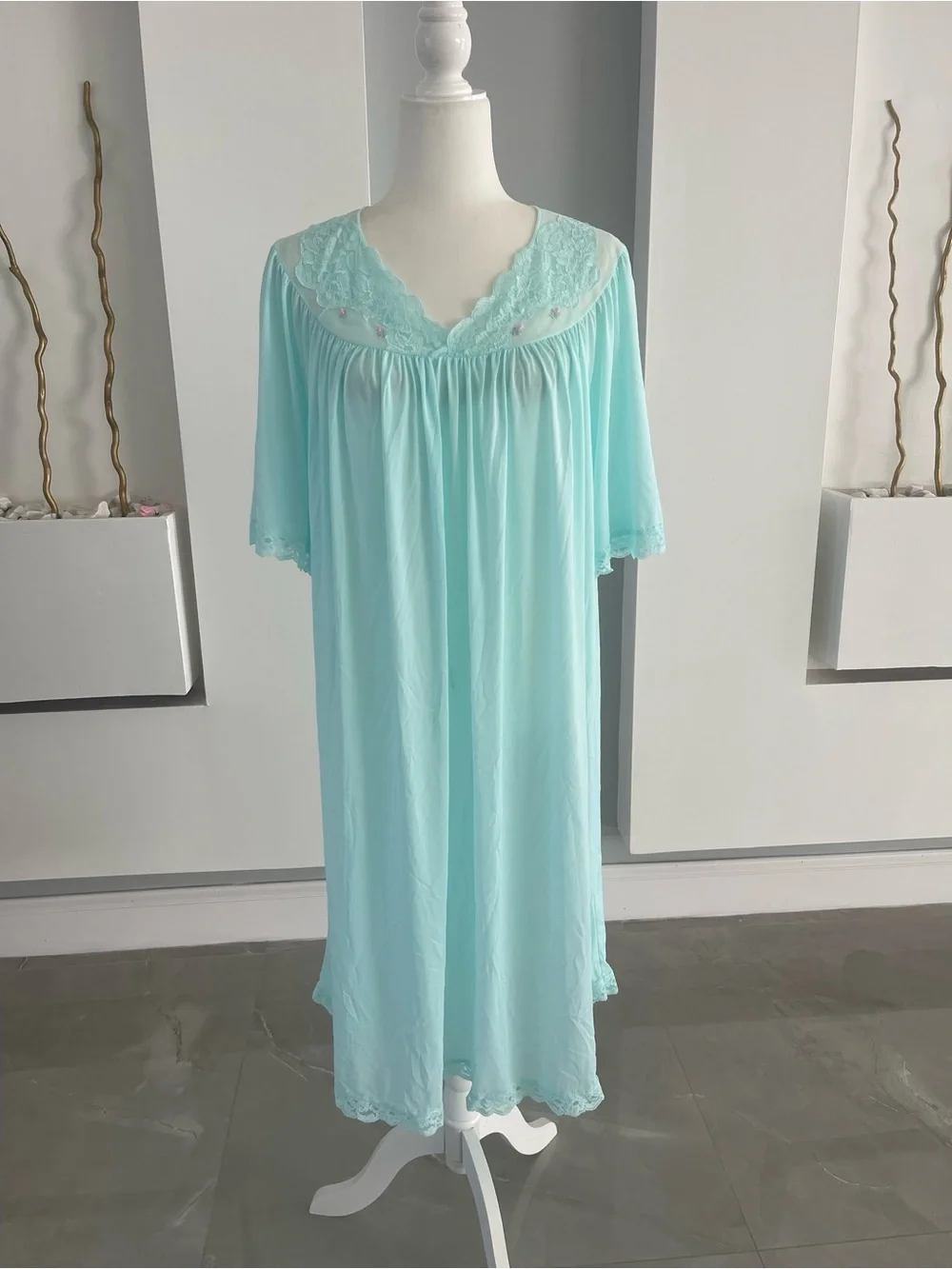 Lace-Trim Light Aqua Nightgown - Women's Sleepwear